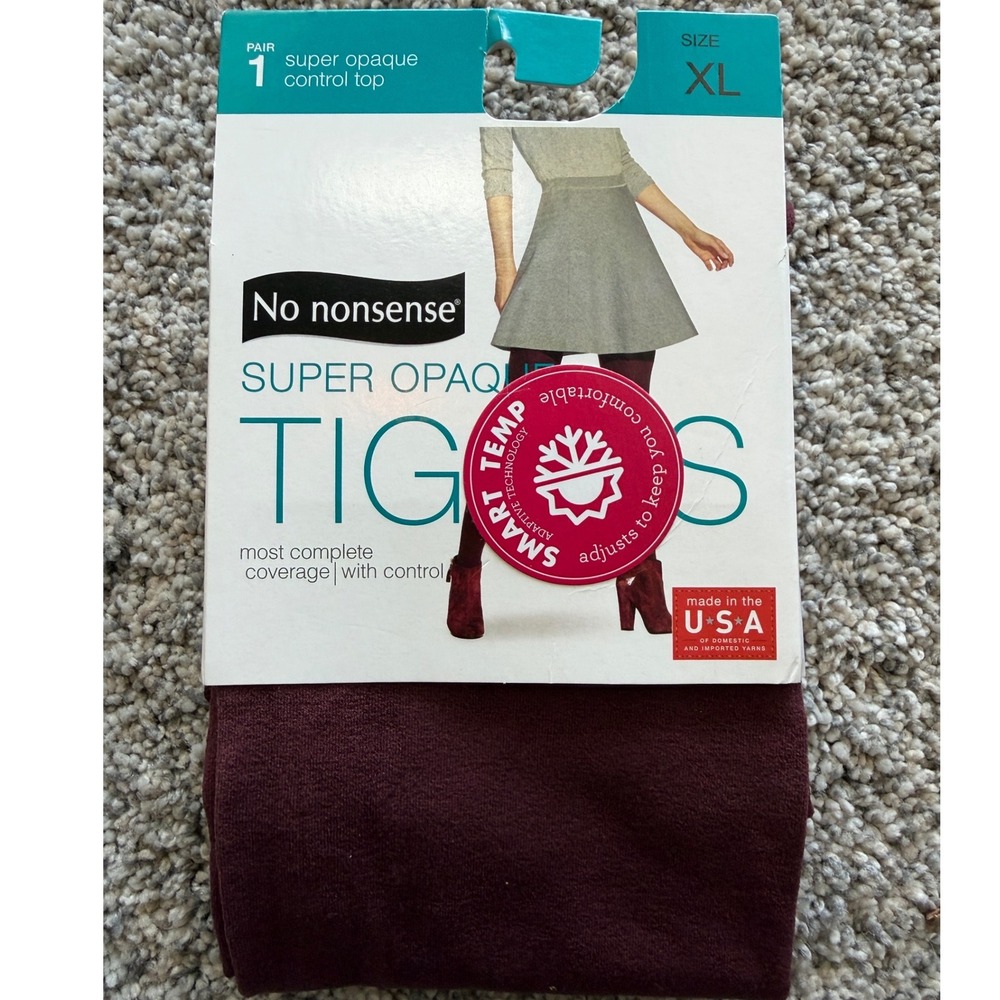 No Nonsense Super Opaque Tights XL Port Royale Burgundy Control Top Smart Temp